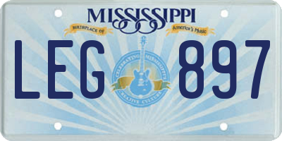 MS license plate LEG897