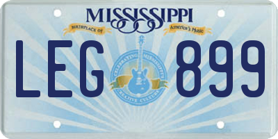 MS license plate LEG899