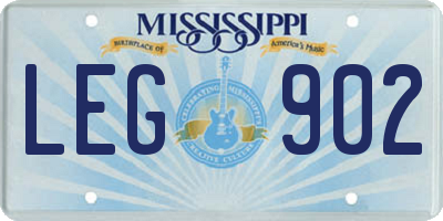 MS license plate LEG902