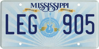 MS license plate LEG905