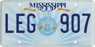 MS license plate LEG907