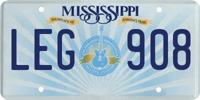 MS license plate LEG908