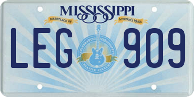 MS license plate LEG909