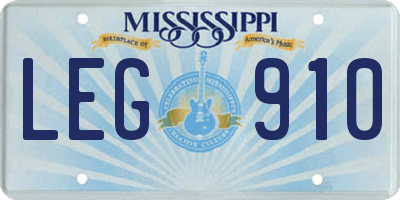 MS license plate LEG910