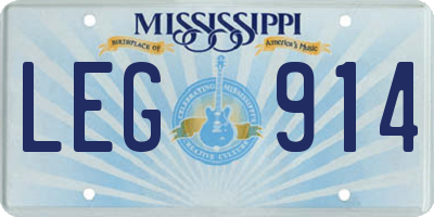 MS license plate LEG914