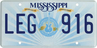 MS license plate LEG916