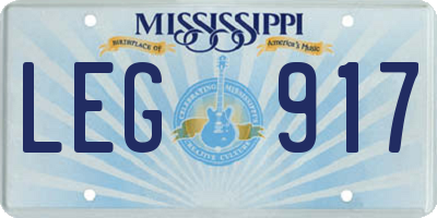 MS license plate LEG917