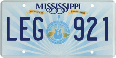 MS license plate LEG921