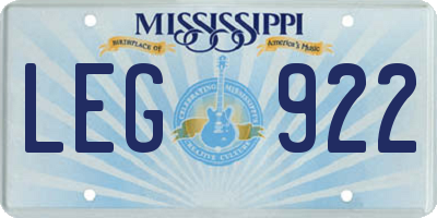 MS license plate LEG922