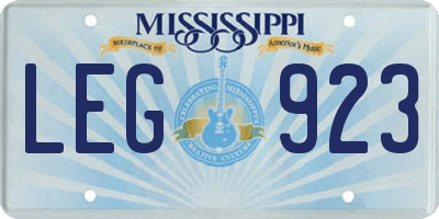 MS license plate LEG923