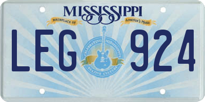 MS license plate LEG924