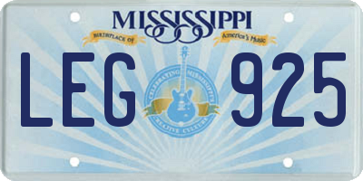 MS license plate LEG925