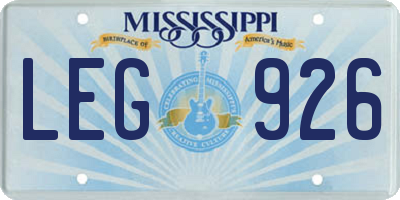 MS license plate LEG926