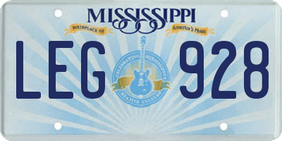 MS license plate LEG928