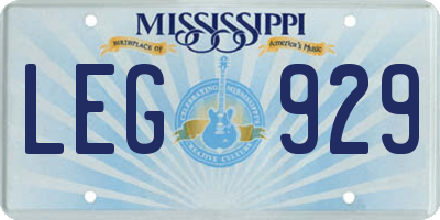 MS license plate LEG929