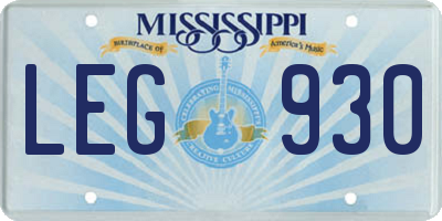 MS license plate LEG930