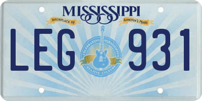 MS license plate LEG931