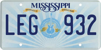 MS license plate LEG932