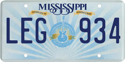 MS license plate LEG934