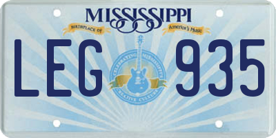 MS license plate LEG935