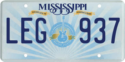 MS license plate LEG937