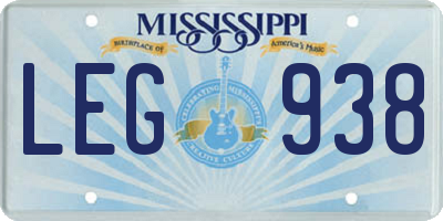 MS license plate LEG938