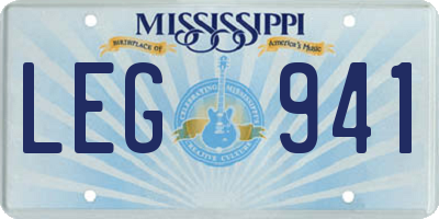 MS license plate LEG941
