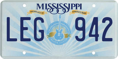 MS license plate LEG942