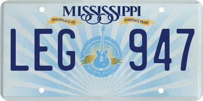 MS license plate LEG947