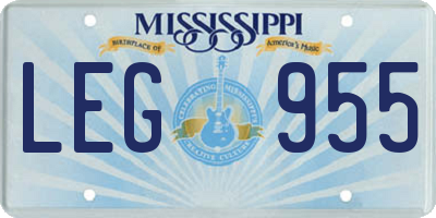 MS license plate LEG955