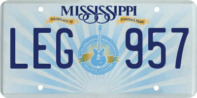 MS license plate LEG957