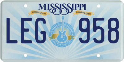 MS license plate LEG958