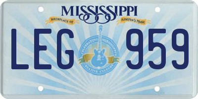 MS license plate LEG959