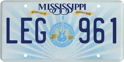 MS license plate LEG961