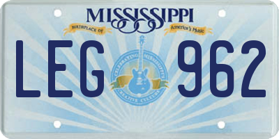 MS license plate LEG962