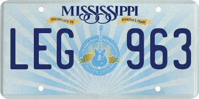 MS license plate LEG963