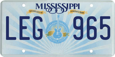 MS license plate LEG965