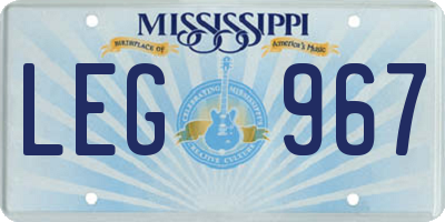 MS license plate LEG967