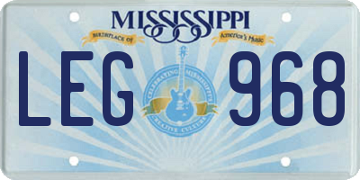 MS license plate LEG968