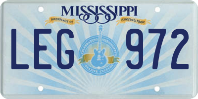 MS license plate LEG972