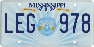 MS license plate LEG978