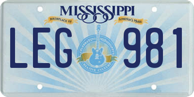 MS license plate LEG981