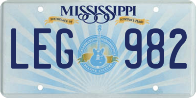 MS license plate LEG982