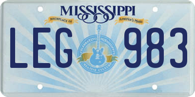 MS license plate LEG983