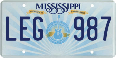 MS license plate LEG987