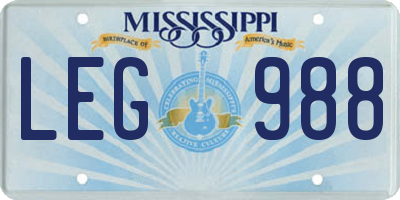 MS license plate LEG988