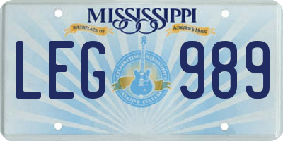 MS license plate LEG989