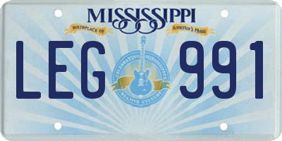 MS license plate LEG991