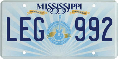 MS license plate LEG992
