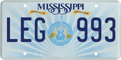 MS license plate LEG993